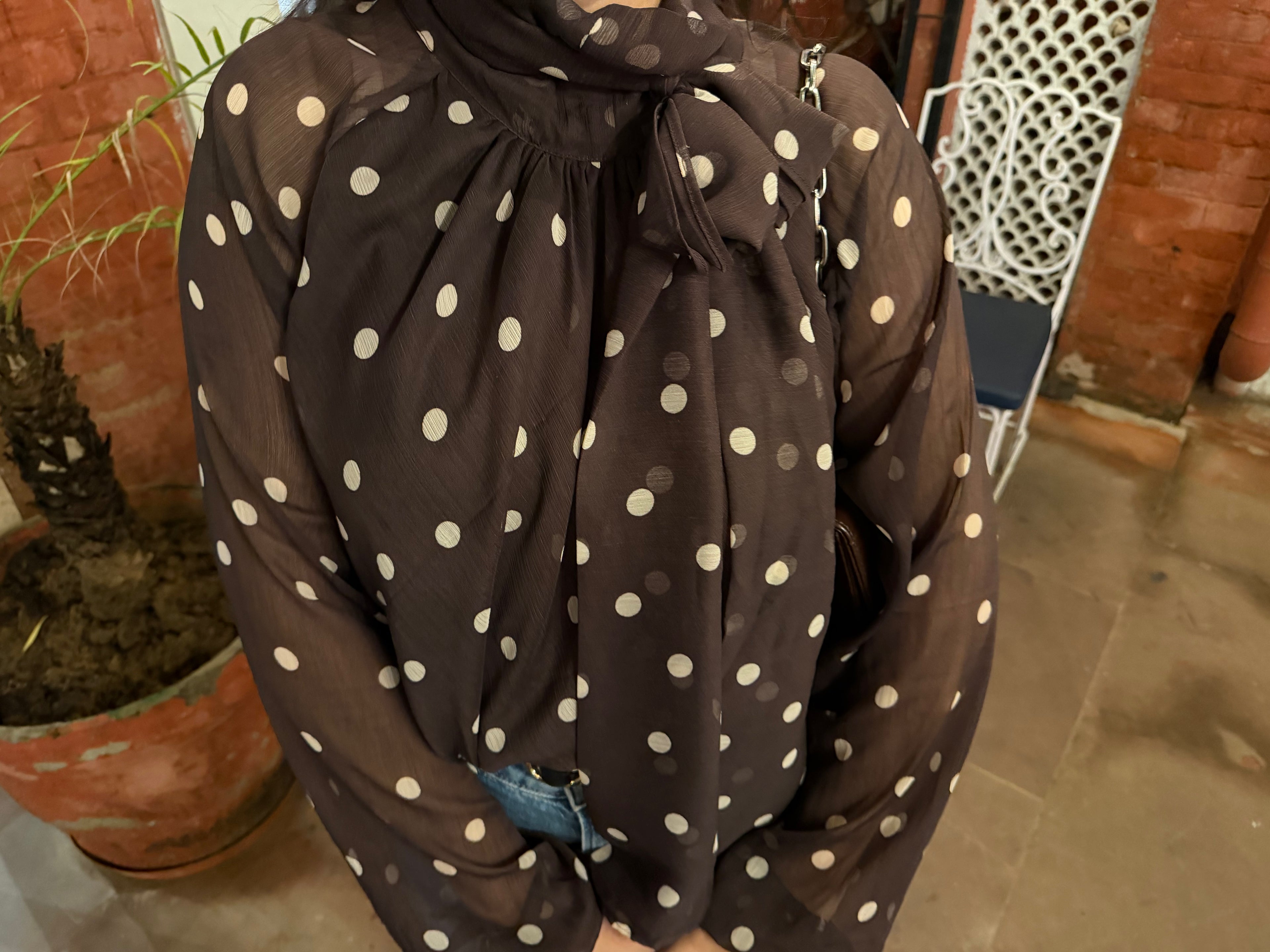Mocha polka dot top