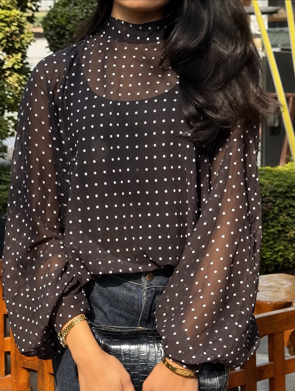 Black polka dot Top